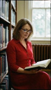 Red Dress in the Library