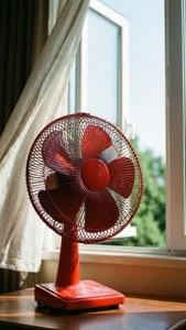 Red Fan by Window
