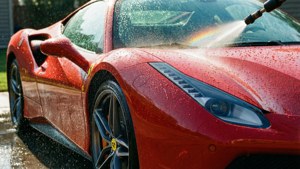 Red Ferrari Pressure Wash