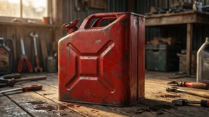 Red Gasoline Can in Garage