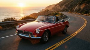 Red MG Coastal Sunset