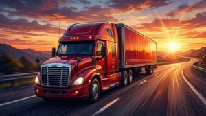 Red Semi Sunset Drive
