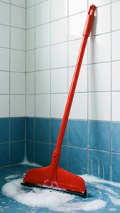 Red Squeegee in Bathroom