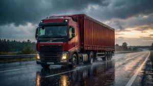 Red Truck Rainy Highway