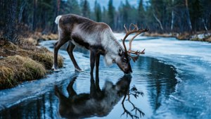 Reindeer at Frozen Stream