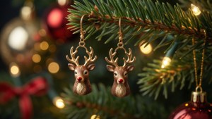 Reindeer Earrings on Tree