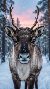 Reindeer in Snowy Forest