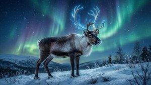 Reindeer Under Aurora