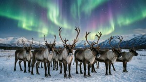 Reindeer Under Aurora