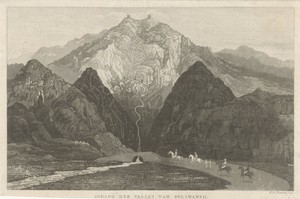 Reizigers in een berglandschap