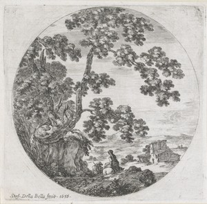 Reizigers in een landschap