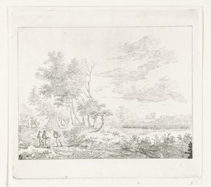 Reizigers in een landschap