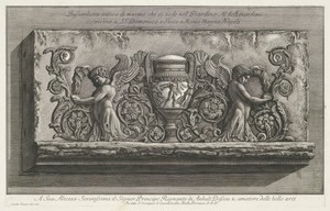 Reliëf met asvaas en twee schenkende putti