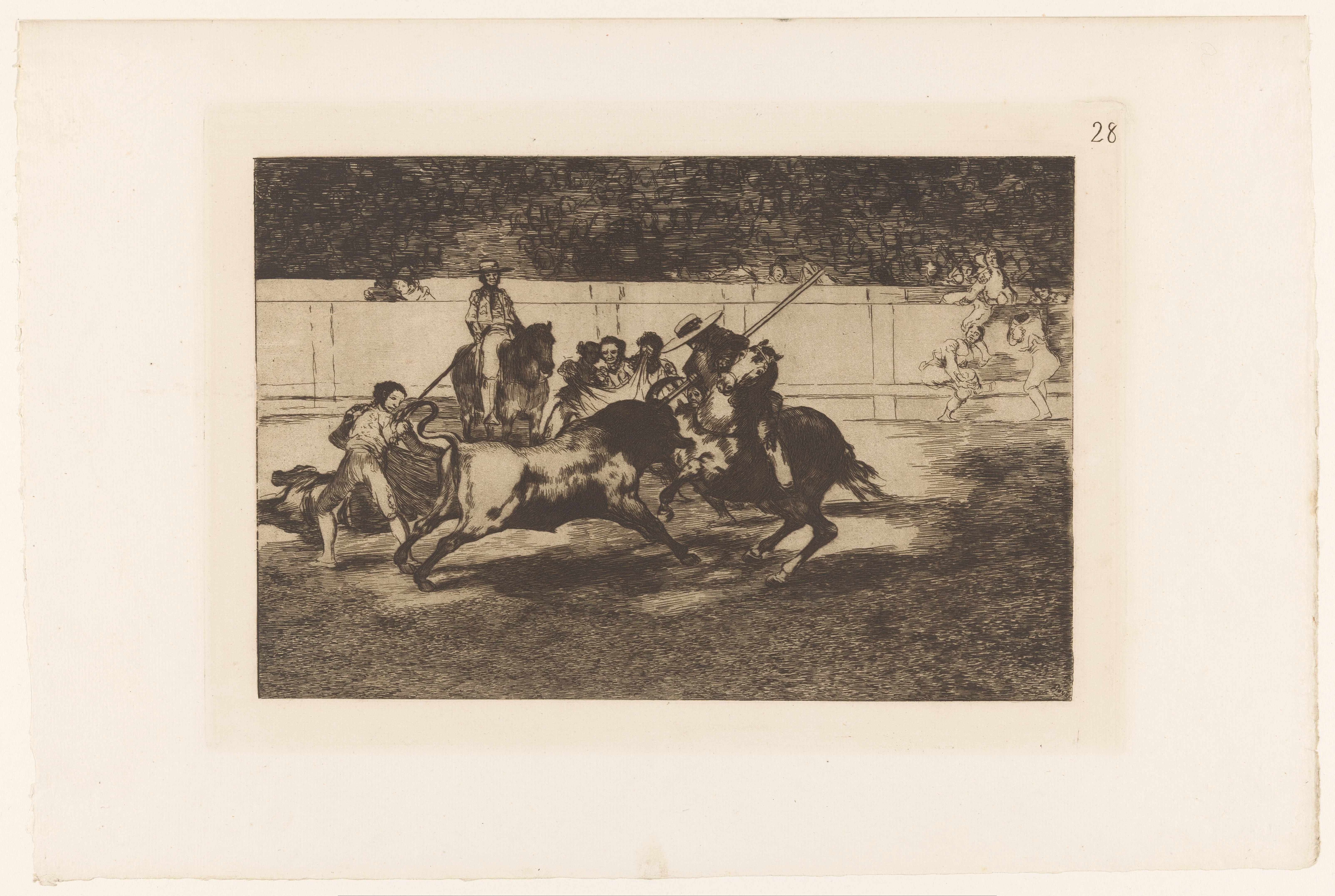 Rendon steekt zijn lans in een stier by Francisco de Goya