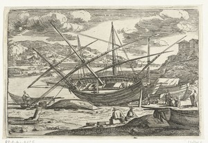 Reparatie van een vissersboot bij de haven van Messina