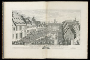 REPRESENTATION DU FAUBOURG DE SAVERNE, DE LA VILLE DE STRASBOURG, Par le quel le Roy LOUIS XV fit son entrée dans cette Ville le 5 Octobre 1744