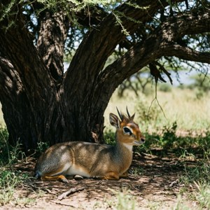 Resting Dik-dik Under Acacia