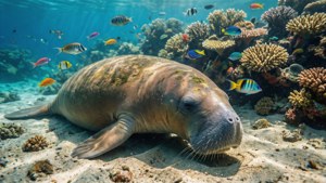 Resting Dugong on Reef