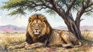Resting Lion Watercolor