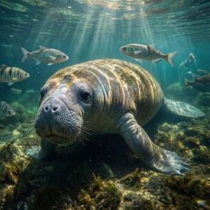 Resting Manatee with Fish