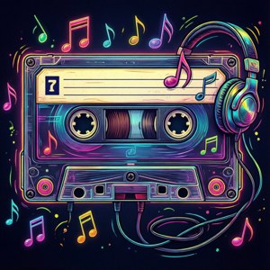 Retro Cassette Neon Doodle