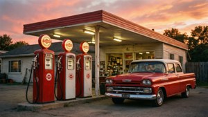 Retro Gas Station Sunset