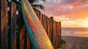 Retro Surfboard Sunset