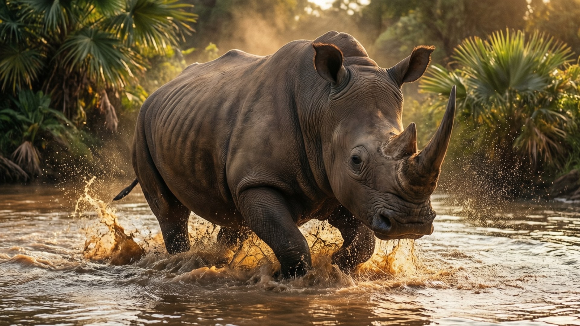 Rhino River Stampede by Wallpapers.art Studio