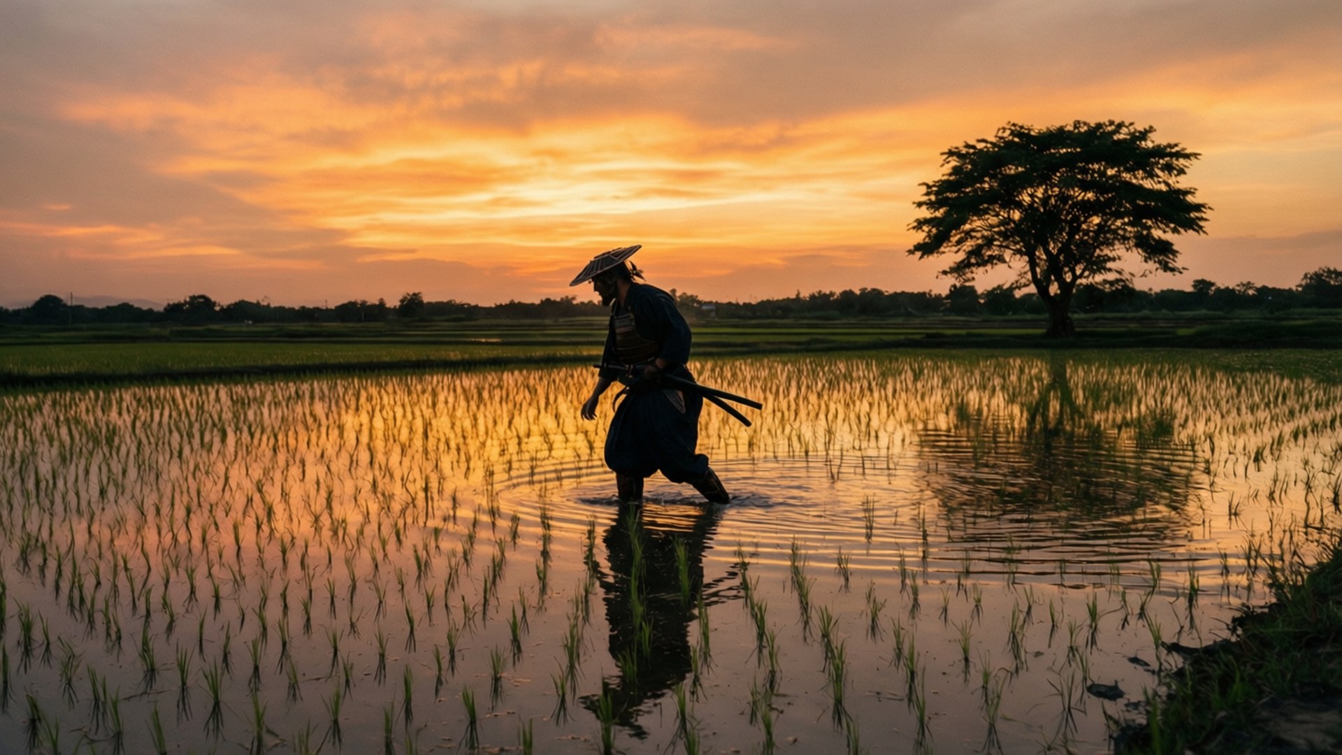 Rice Paddy Dusk by Wallpapers.art Studio