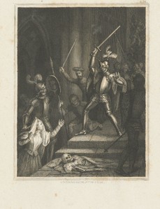 Ridders vechten in de grafkelder van een kerk