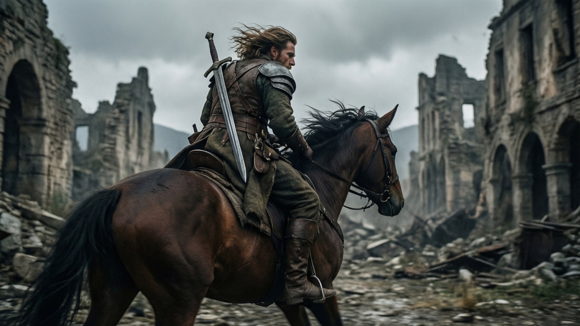 Rider Through Ruins by Wallpapers.art Studio