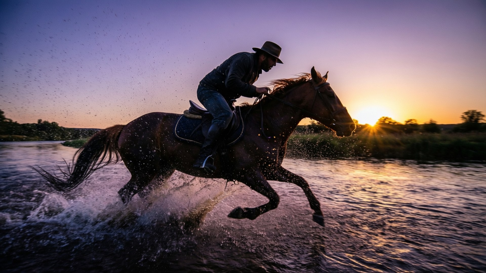 Rider Through the River by Wallpapers.art Studio