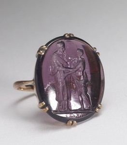 Ring with Glass Paste Intaglio of Two Figures in Classical Dress