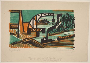 River Landscape with Crane and Barges
