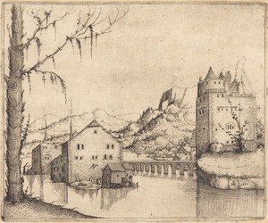River Landscape with Two Buildings