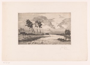 Rivier met twee vissers in een schuit