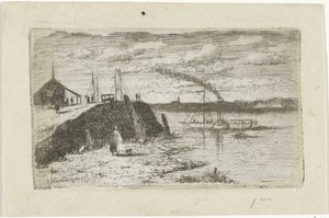 Riviergezicht met een stoomboot