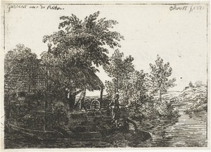 Riviergezicht met hengelaar