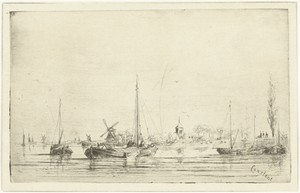 Riviergezicht met kerktoren
