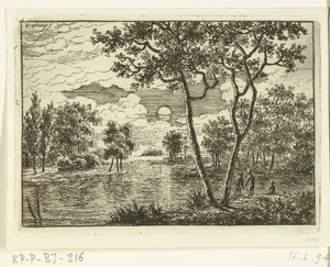 Riviergezicht met ondergaande zon