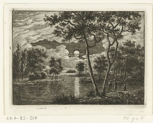 Riviergezicht met ondergaande zon