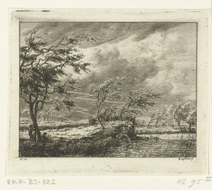 Riviergezicht met onweerslucht