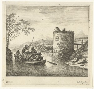 Riviergezicht met schuit