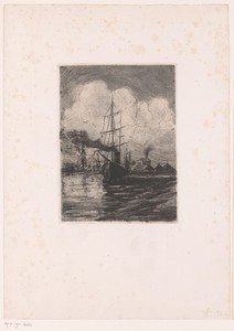 Riviergezicht met stoomschip