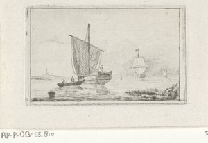 Riviergezicht met zeilschip