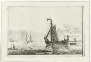 Riviergezicht met zeilschip