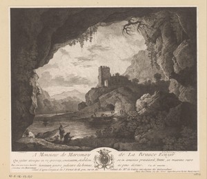 Rivierlandschap bij maanlicht, gezien vanuit een grot