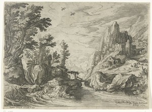 Rivierlandschap in Campania met stad op rots
