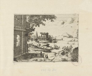 Rivierlandschap met antieke bouwwerken