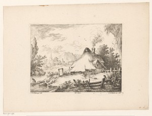 Rivierlandschap met boerderij aan het water